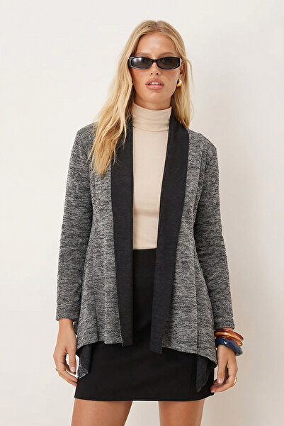 armonika Women's Gray Patterned Knitwear Casual Cardigan Arm-26K001006