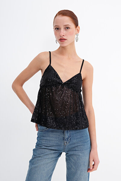 Addax Strappy Sequin Blouse A17479