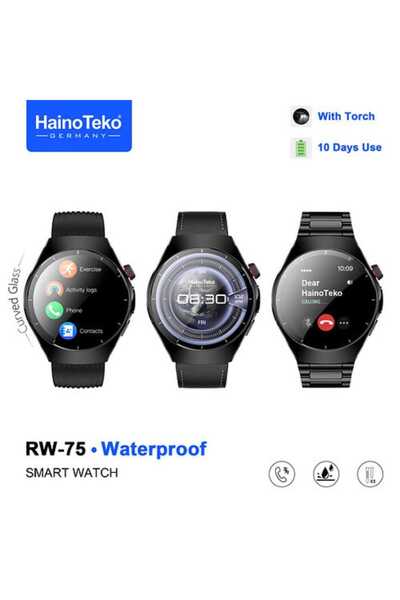 haino teko germany ساعة ذكية RW-75 بشاشة AMOLED و3 أزواج من الأشرطة مع مصباح ...