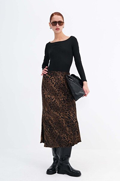 Addax Leopard Patterned Satin Skirt E17640