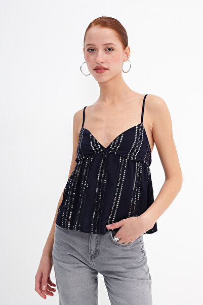 Addax Strappy Sequin Blouse A17722