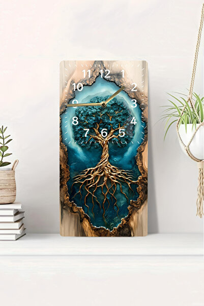 kutuTR 2D Uv Printing Mdf Table Clock with Golden Tree of Life Figure and 3D Look 20X40 Cm-Dts033