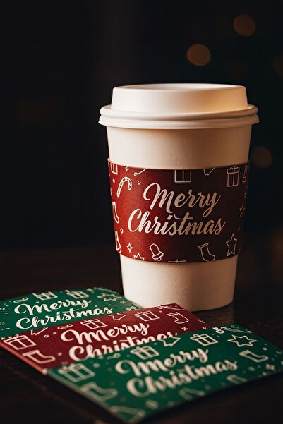 Restoran Deposu 90 ÇAP YILBAŞI TEMALI SLEEVE KIRMIZI 10'LU PAKET - KARTON BARDAK TUTACAĞI