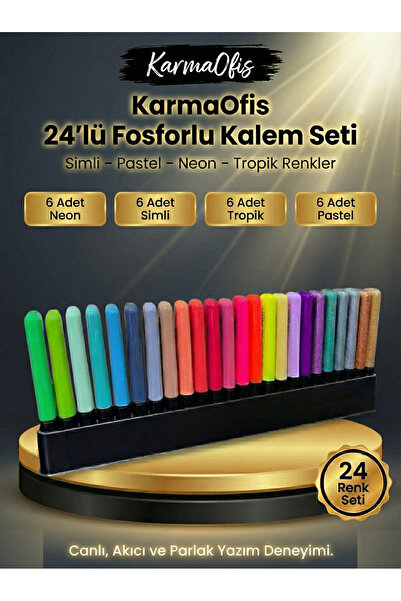 KarmaOfis 24'lü Özel Seri Masaüstü Stantlı Fosforlu Kalem Seti