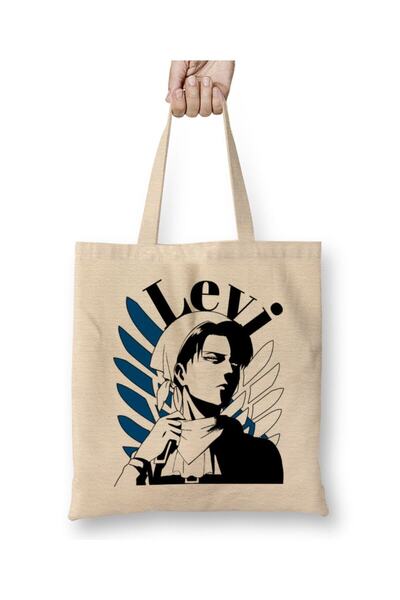 Toyaso Geantă de pânză albă Levi Ackerman Geantă de cumpărături cu mâner lung...