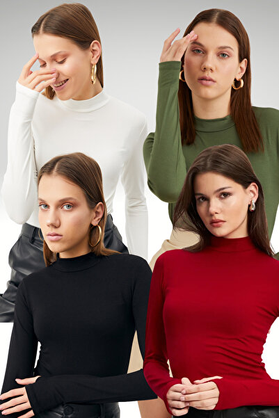 Bipantolon Women's Black White Burgundy Khaki 4-Piece Finger Detail Body