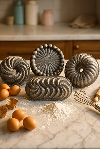 CHEFTİME Mega 4’lü Kek Kalıbı Seti - Dayanıklı ve Yapışmaz- Gri