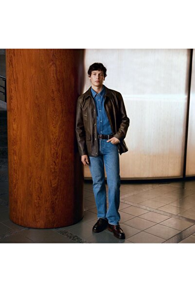 Desa Men's Dark Green Shirt Collar Leather Coat