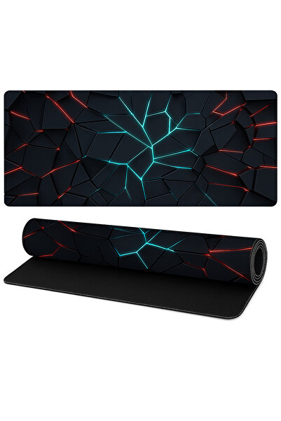TnsAround Mousepad profesional pentru gaming, model 3D, crăpături neon, 90x40 cm