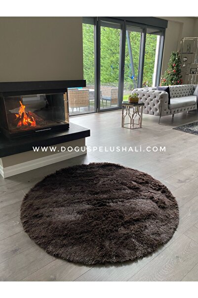 Doğuş Peluş Halı Tavşan Kahverengi Yumuşak Dokulu Peluş Halı Yuvarlak