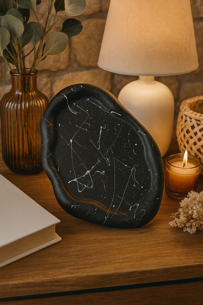 Homesinti طبق زخرفي مصنوع يدويًا من مسحوق الحجر بتصميم جالاكسي سبلاش |   منظم...