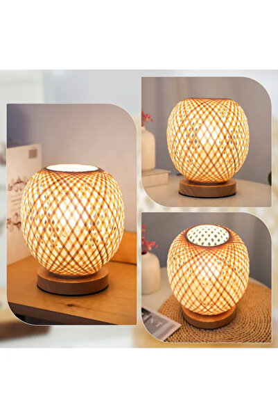 AyShop Vintage Tarzı Bambu 10cm Çap 20cm Yükseklik İçten Aydınlatmalı Dekorat...