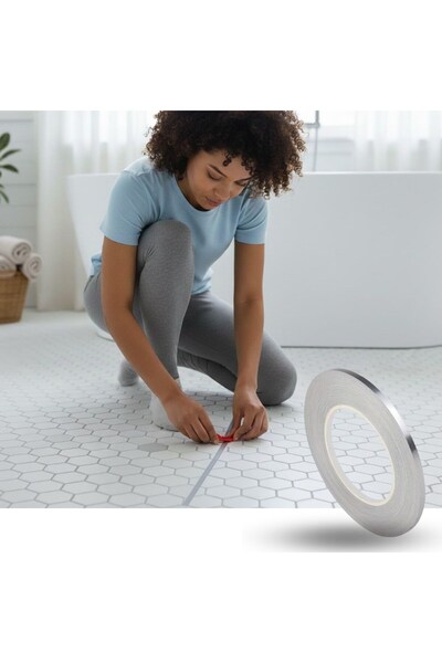 SHC42000 Buffer® 0.5 Cm Kalınlık Gümüş Renk Fayans Arası Dekoratif Şerit Bandı – 50 Metre Uzunluk, Banyo Ve D