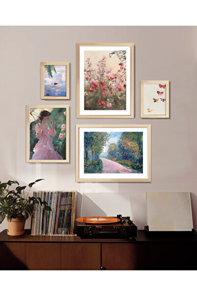 Vetro Design Pastel Bahçe Çerçeveli Tablo Set