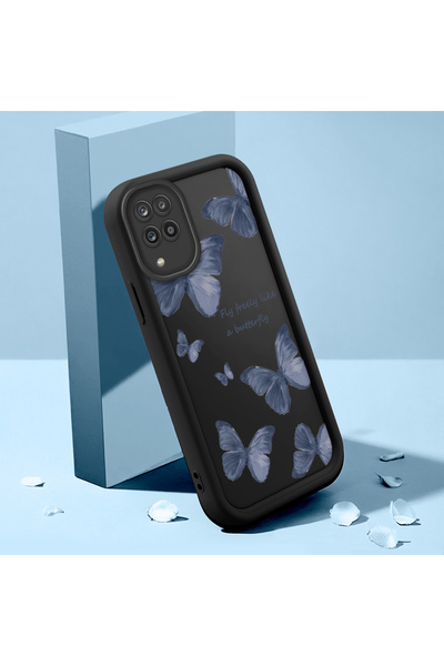 ucuc Samsung Galaxy M12/A12 Uyumlu Siyah Silikon Kelebek Desen Darbe Koruma K...