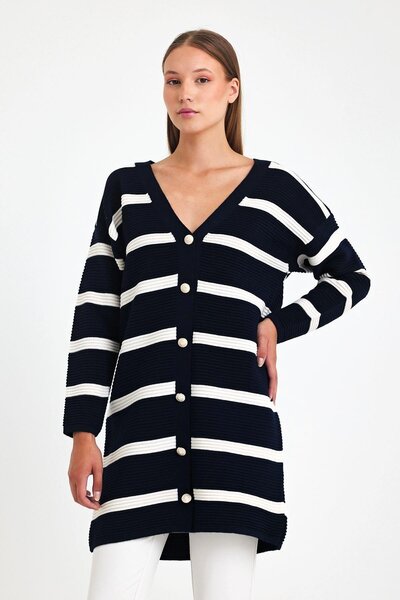 İKLİM LİFE Пъстра дълъг плетен кардиган с копчета