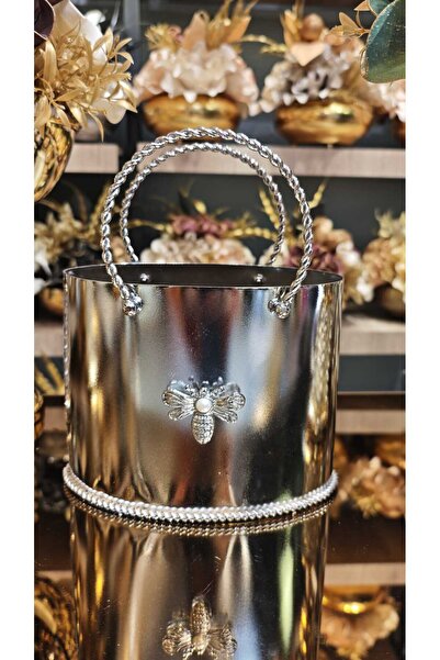 LeylArt Çanta saksı- Altın Arı Figürlü Dekoratif Metal saksı