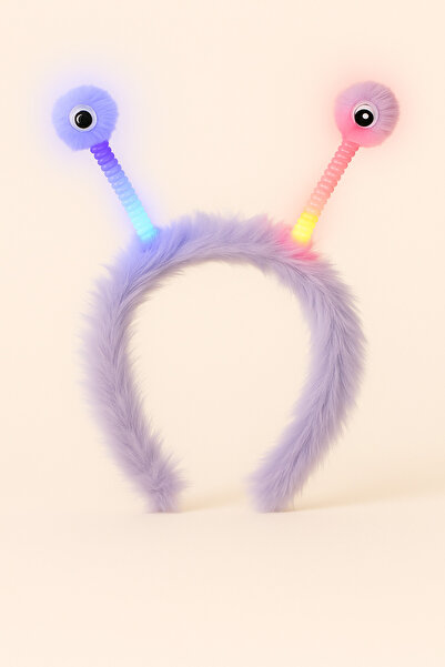 BONY SOCKS Çocuk Işıklı Anten Kulaklı Peluş Taç Mor