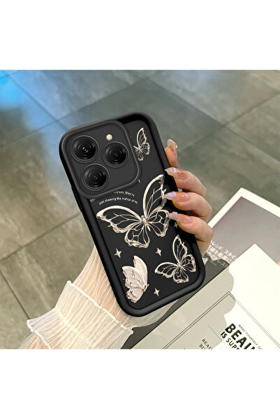 ucuc Tecno Spark 20 Pro 4G Uyumlu Kaliteli Siyah Silikon Kelebek Desenli Darb...