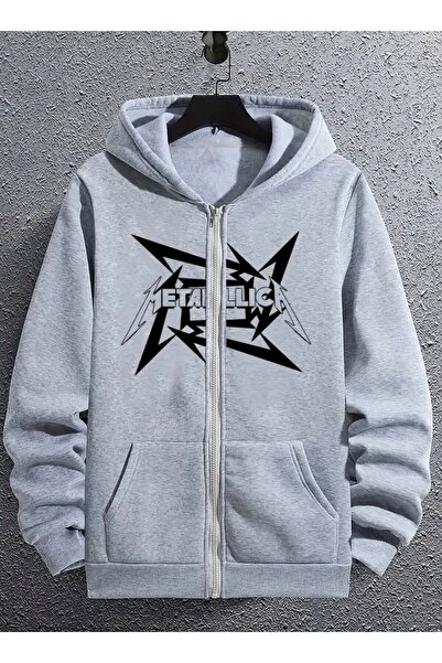 Oceanwear Metallica Rock Printed Straight Zippered Hooded Sweatshirt Unisex C...