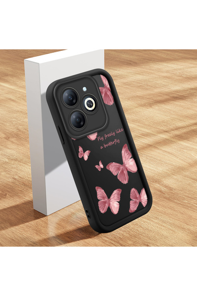 ucuc Tecno Spark 20/20C Uyumlu Siyah Silikon Kelebek Desen Darbe Koruma Kılıfı