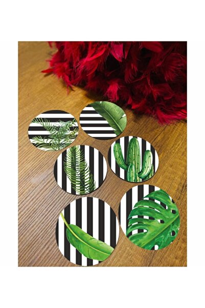 Twin Store 6 Pieces Green Leaf Wooden Coasters
