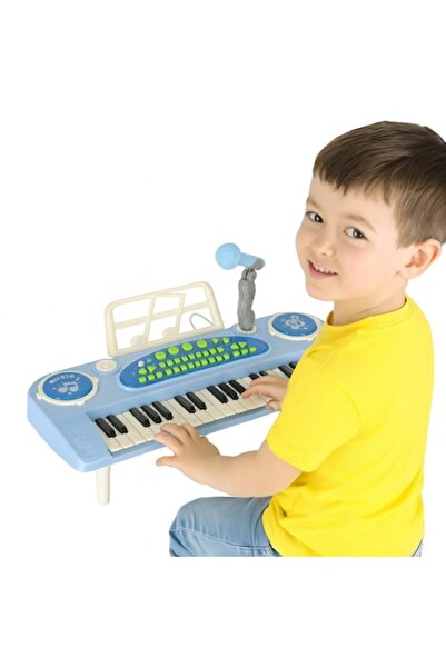 Glow Goods Orgă electrică pentru copii cu microfon, volum reglabil, 37 de clape, albastră