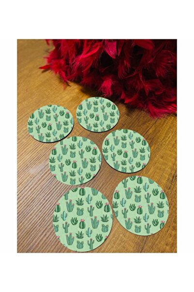 Marsilyan 6 Pieces Mini Cactus Wooden Coasters