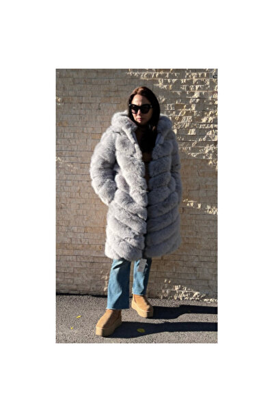 FeteRL Haină din blană artificială pufoasă Foxy, gri, mărime mare