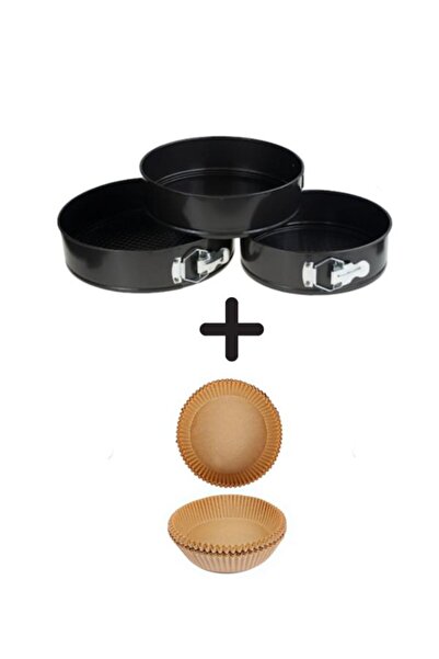 OEM Combo: Set of 3 Removable Round Cake Pans + Set of 50 Airfryer Baking Papers