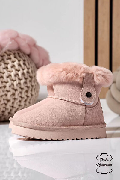 Zaira Cizme fete imblanite roz din piele naturala intoarsa Maria #22559-25