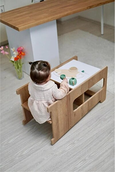 BEEVOLİ Montessori 2’si 1 Arada Öğrenme Kulesi ve Çocuk Masası, Ayarlanabilir...