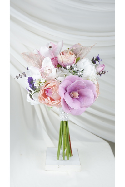 Buketlife pembe beyaz somon gelinbuketi gelinçiçeği