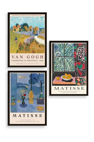 CT STONES Famous Paintings Triple Wooden Framed Painting