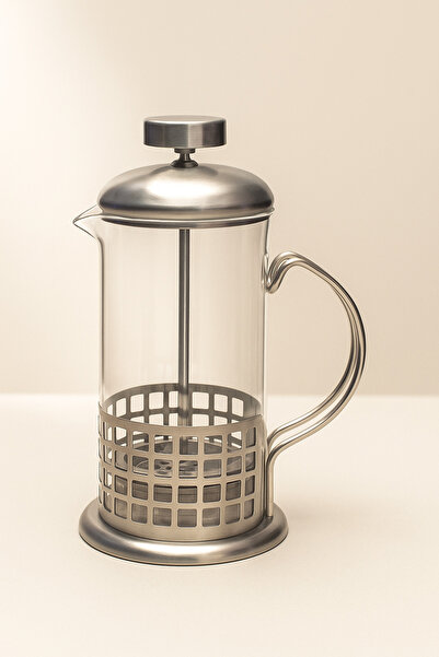 Saatistan Cube Patterned Glass French Press 350 ml 1 Piece 8.5X17.5Cm Metal F...