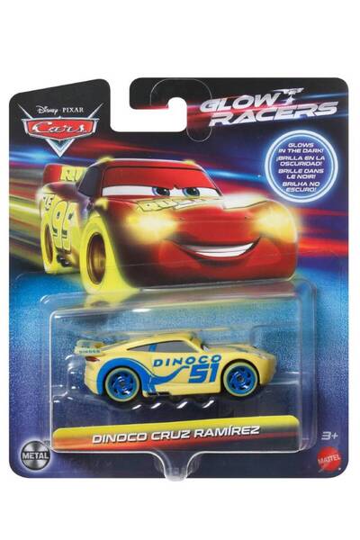 mattel Mașină de jucărie metalică Glow Racers, Dinoco, HPG81