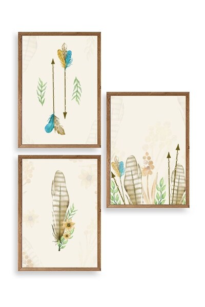 CT STONES Floral Patterns Triple Wooden Framed Painting