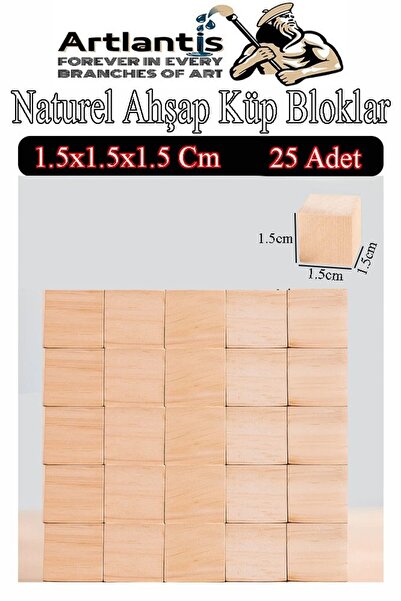 Artlantis Naturel Ahşap Küp Bloklar 1.5x1.5x1.5cm 25 Adet Ahşap Naturel Kare ...