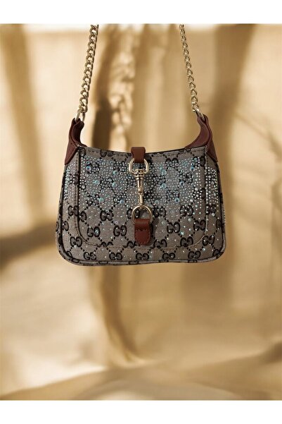 ÇANTA Taşlı Kahverengi Zincirli El Ve Omuz Çantası