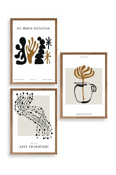 CT STONES Modern Triple Wooden Framed Painting