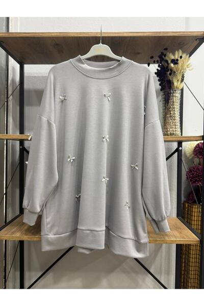 ÖZNE BUTİK Women's Oversize Lycra Rib Collar Bow Sweet