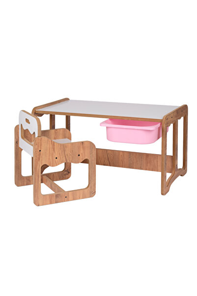 BEEVOLİ Montessori Tek Kişilik Masa Sandalye Takımı, 18mm Ceviz-Beyaz MDF, Pe...