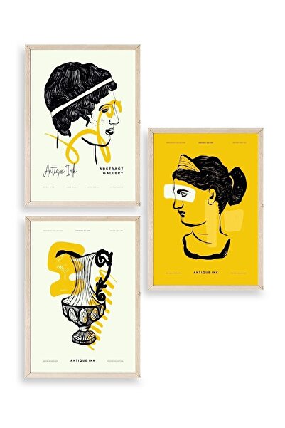 Twin Store لوحة تجريدية بإطار خشبي ثلاثي تجريدي