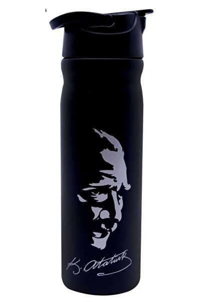 Globox قارورة فولاذية مطبوعة عليها اسم أتاتورك سعة 500 مل باللون الأسود