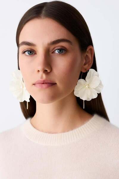 BONY SOCKS Cercei mari pentru femei, în formă de floare, cu detalii de perle