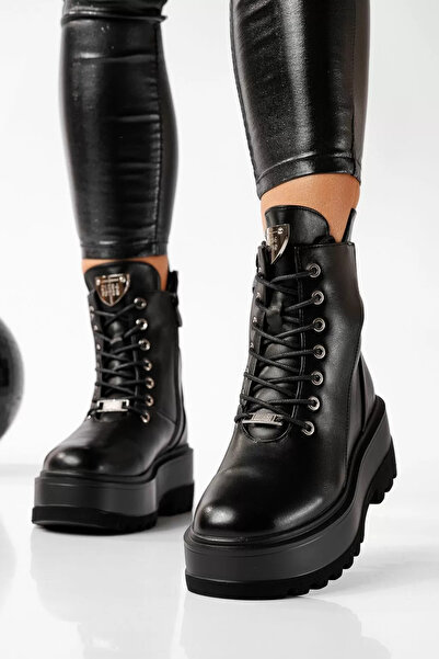 Zaira Γυναικείες μαύρες γούνινες μπότες από οικολογικό δέρμα Maria #22675