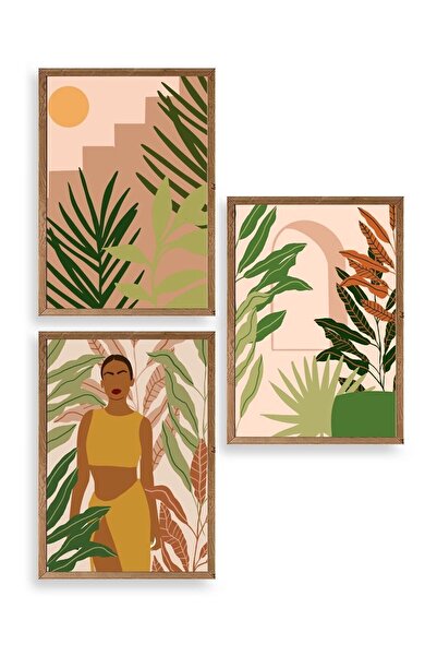 CT STONES Thinking Floral Triple Wooden Framed Painting