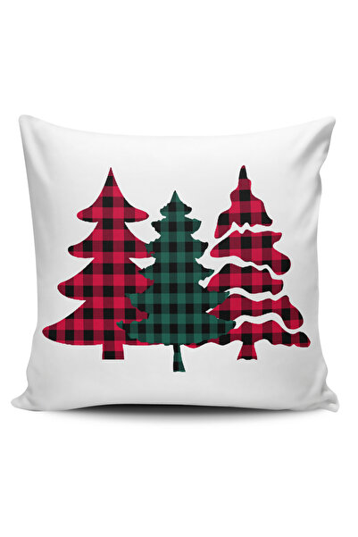 Alacastore Husă de pernă pătrată de Anul Nou, verde, roșu, lemn de pin, texti...