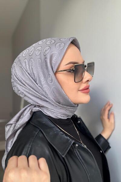 Byedauzunlar وشاح YLS من الجاكار الحريري باللون الرمادي الداكن