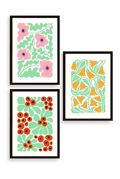 CT STONES Flowers Triple Wooden Framed Painting